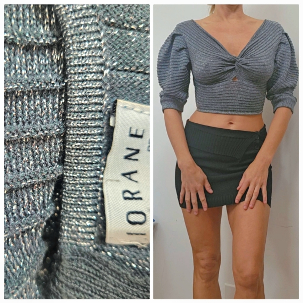 Iorane farfetch Lurex Green Metallic Knit Summer Blouse Dressy Top Xs/S